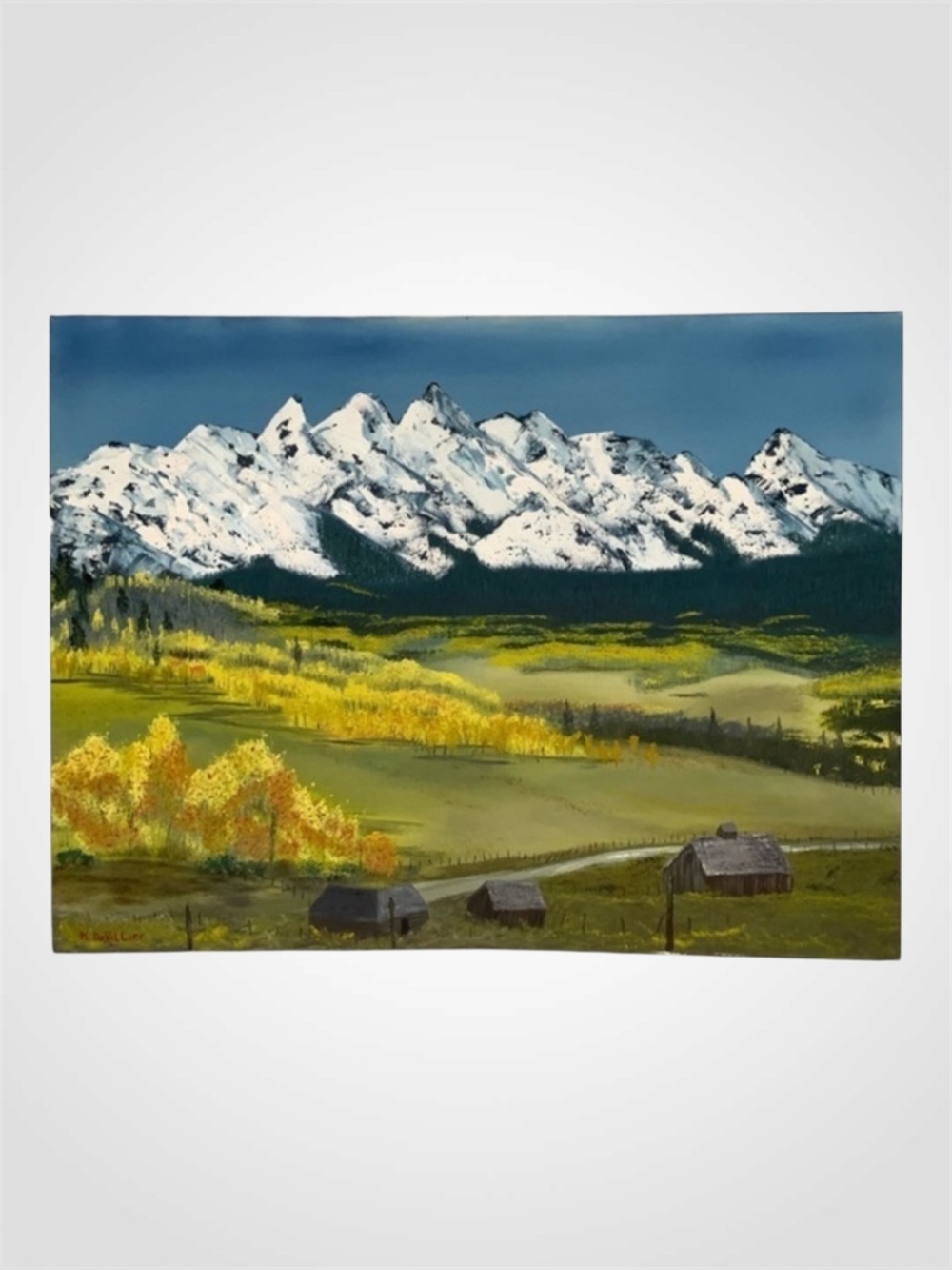 Oil Painting~Original Signed~”Log Cabin On The PrairieIn The Rockies”~24X18